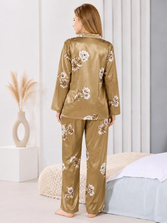Satin Bliss Night Suit – Gold
