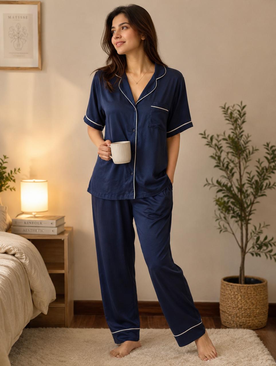 Cozy Cloud Premium 100% Cotton Navy Blue Night Suit