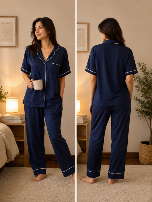 Cozy Cloud Premium 100% Cotton Navy Blue Night Suit