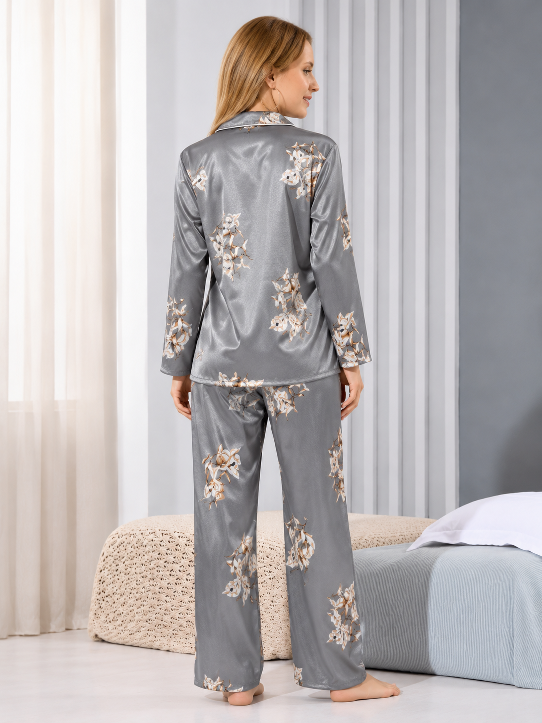 Satin Bliss Night Suit – Grey