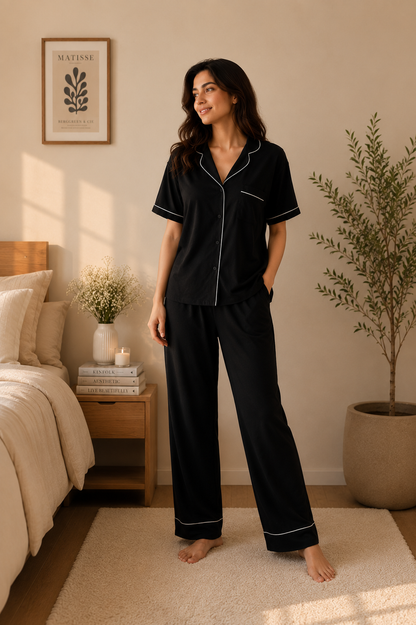 Cotton Night Suit – Black
