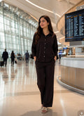 Women's Premium Brown Lounge Co-Ord Set | Relaxed Fit Shirt & Wide-Leg Pants