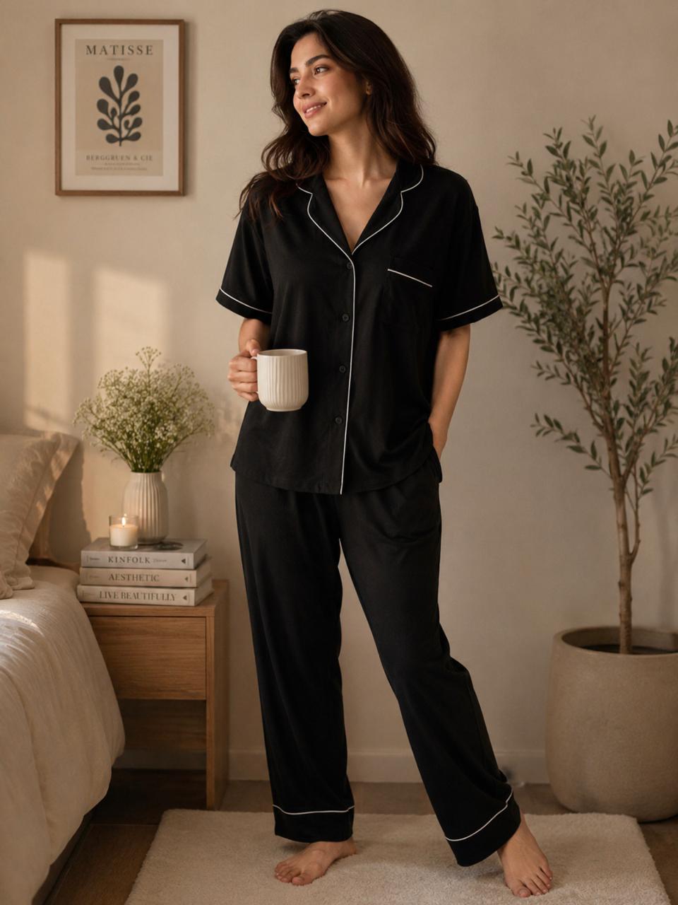 Cozy Cloud Premium Black cotton Night Suit